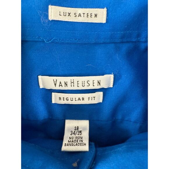 Van Heusen Sz 18 34/35 Lux Sateen Minimalist Casual Button Shirt Royal Blue - Picture 6 of 8